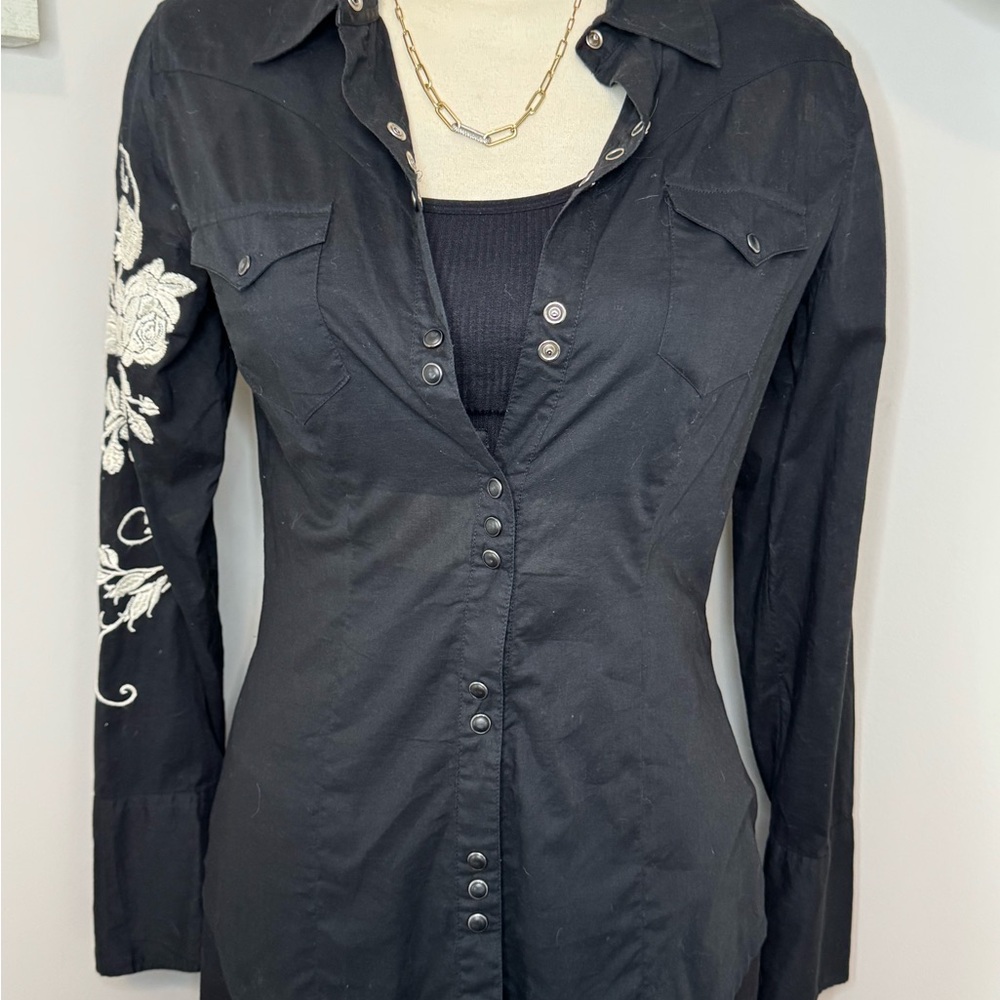 Women's STETSON Black Embroidered Button-Up Top